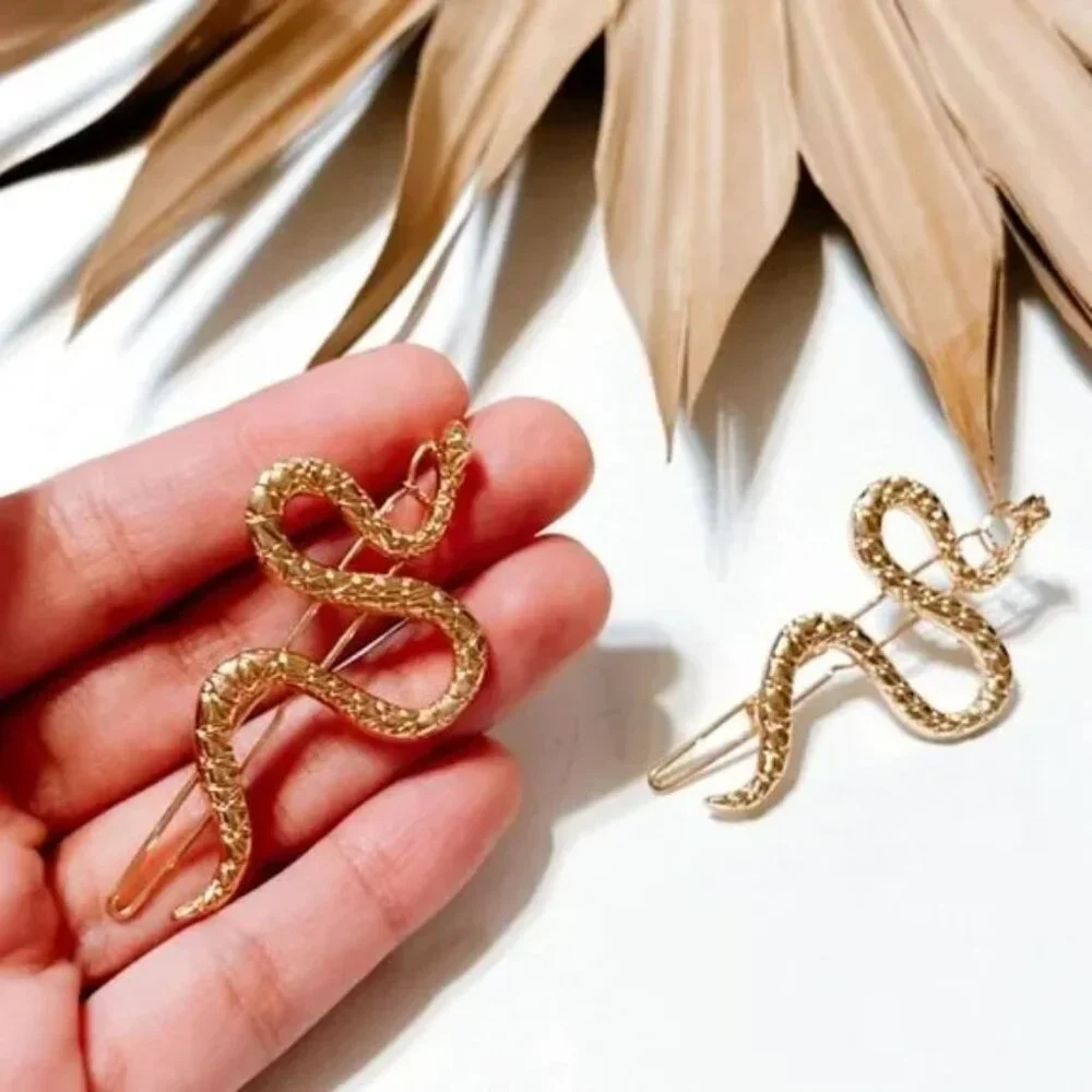 Gold snake hair pin